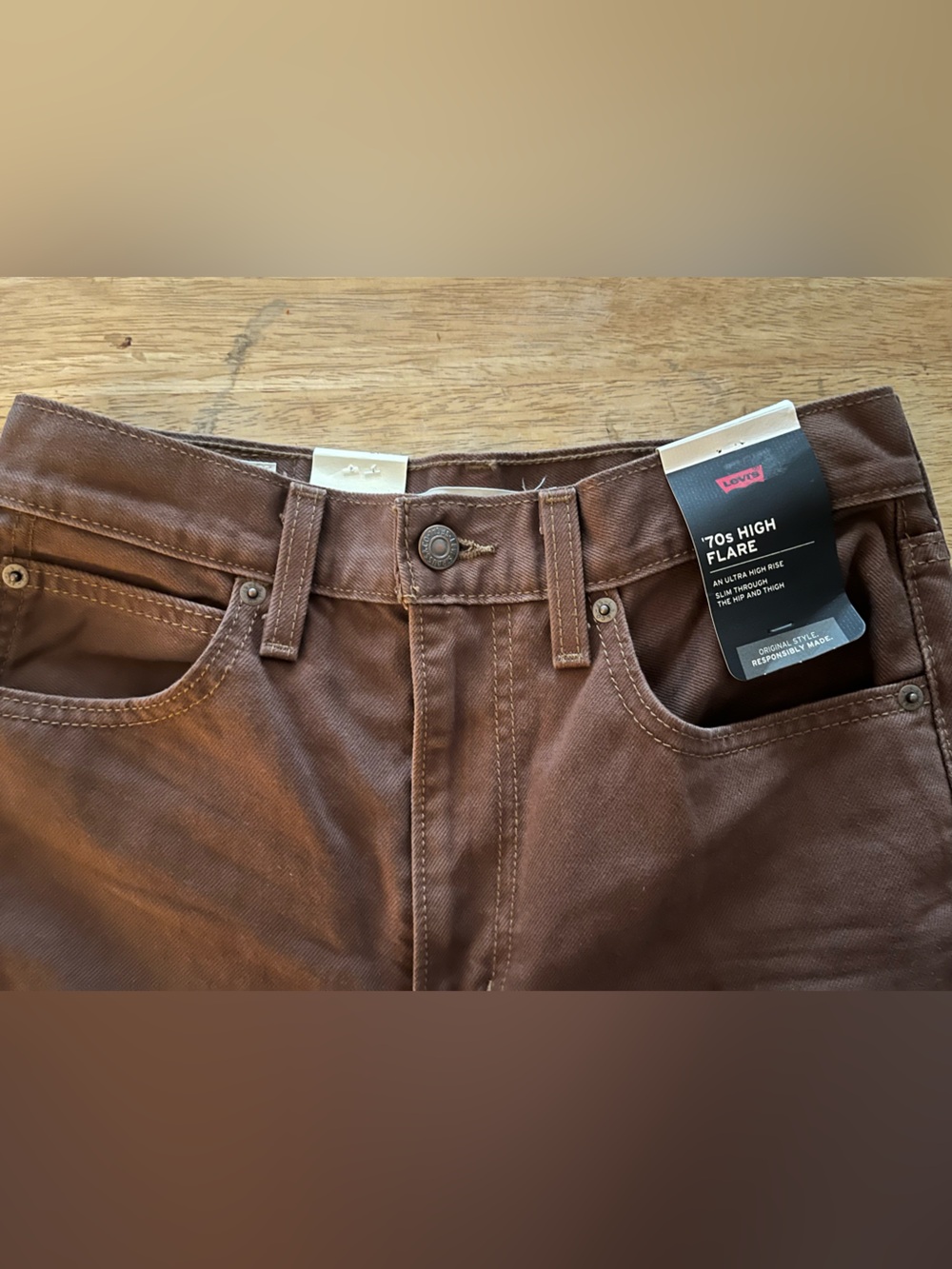 Levi’s Moving On Fudge Brown Flares Denim retro 70s pants 27 - Picture 4 of 5